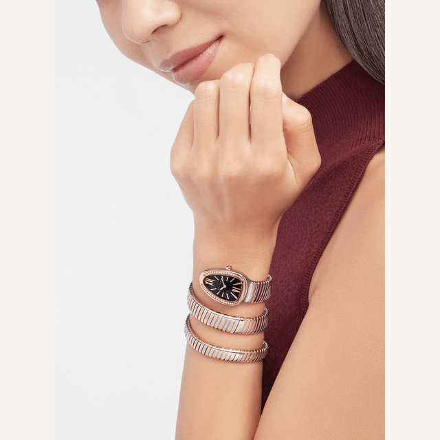 Coiled Band Watch, Rose Gold Tone, Stone-Set, 35 mm, Size M