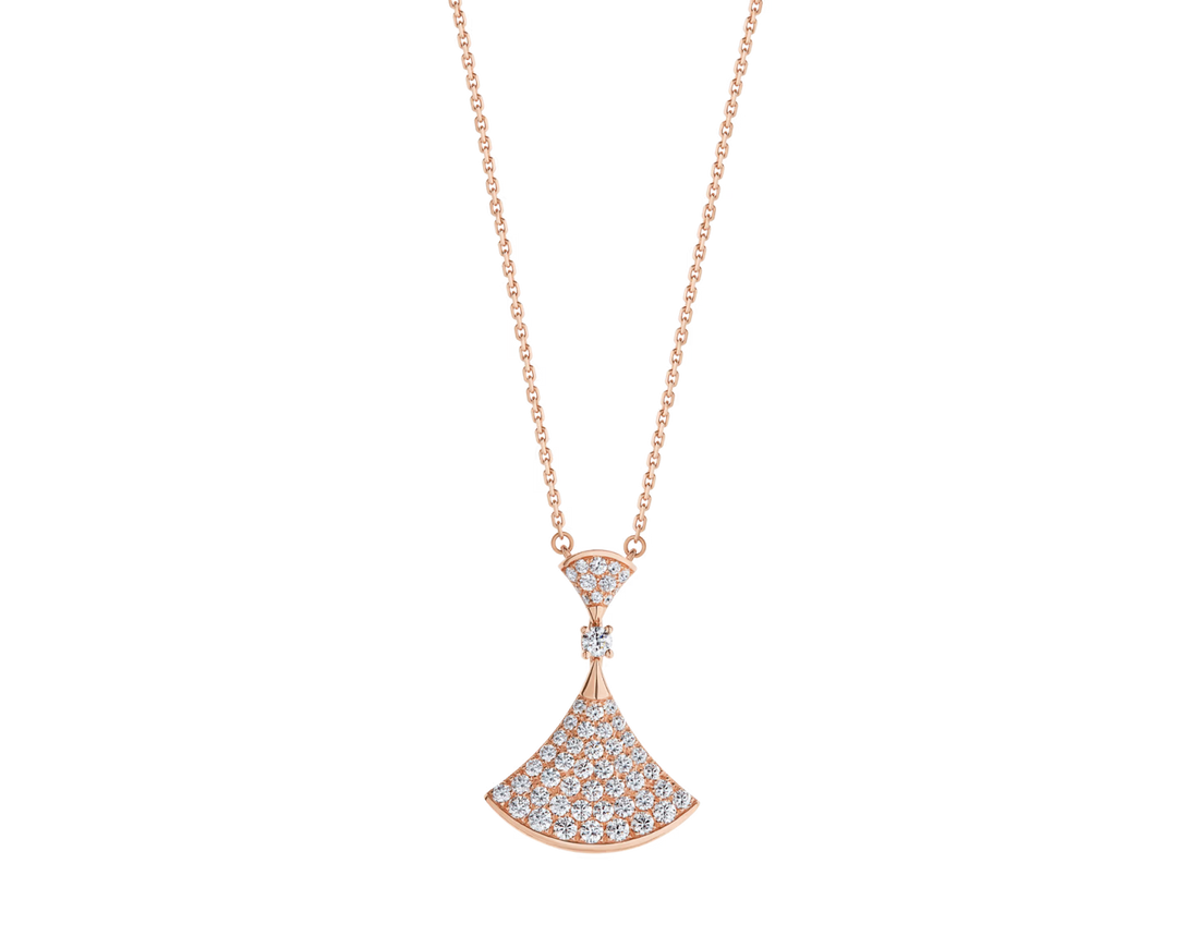 Fan-Motif Necklace, Rose Gold Tone