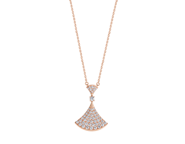 Fan-Motif Necklace, Rose Gold Tone