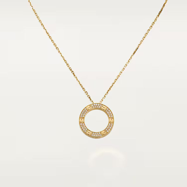 Screw-Motif Pendant Necklace, Stone-Set, Yellow Gold Tone
