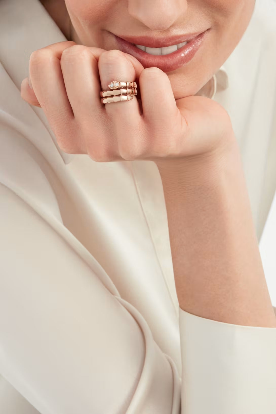 Snake-Scale Ring, Rose Gold Tone, Stone-Set