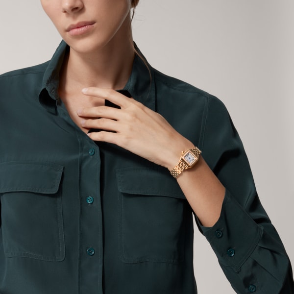 Square Link-Bracelet Watch, Rose Gold Tone, Stone-Set, Small Model