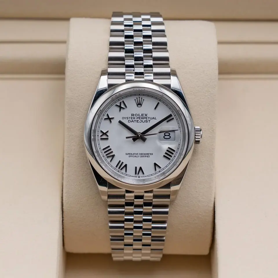 Classic Date Watch, White Gold Tone, Steel, White, 36 mm