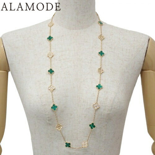 Quatrefoil Long Necklace, 20 Motifs, Rose Gold Tone, Malachite