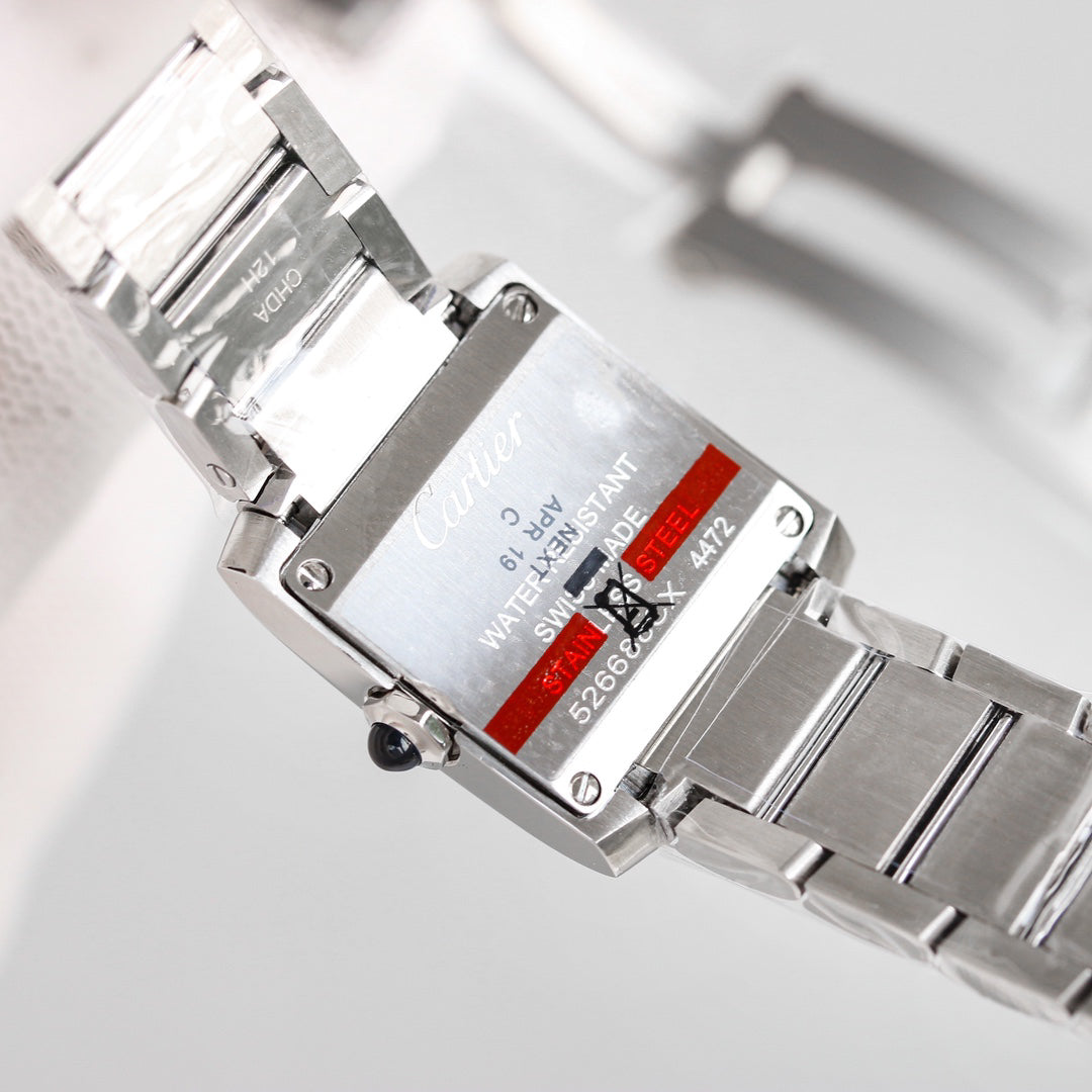 Rectangular Case Watch, White Gold Tone, White, Large Model