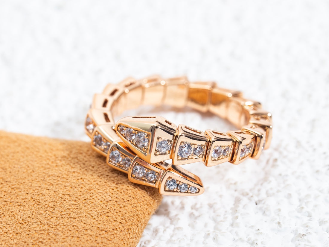 Snake-Scale Ring, Rose Gold Tone, Stone-Set