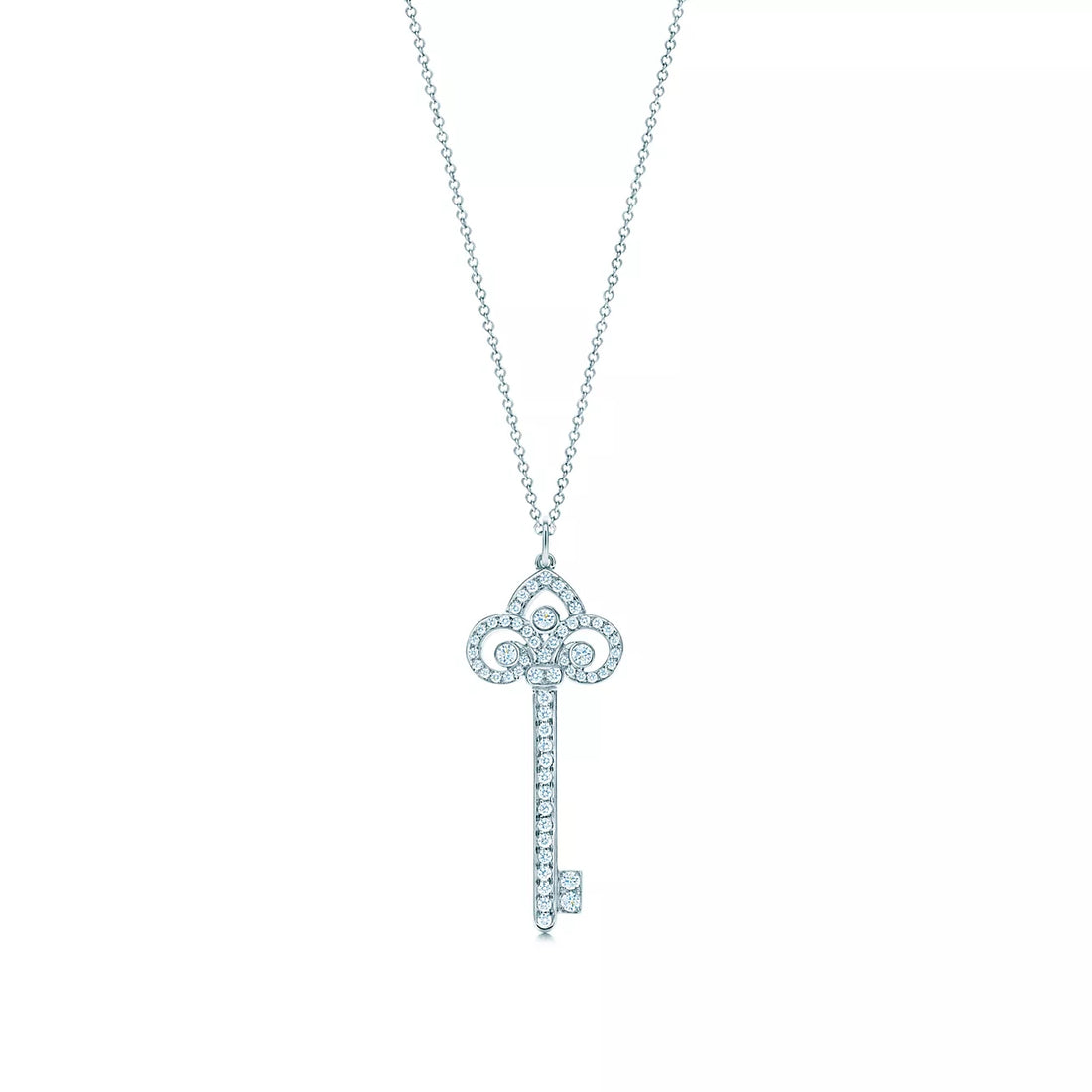 Key Pendant Necklace, White Gold Tone
