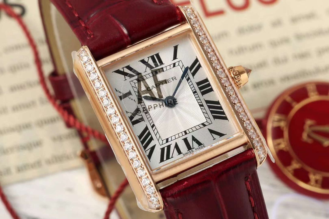Rectangular Case Watch, Yellow Gold Tone, Stone-Set, Small Model