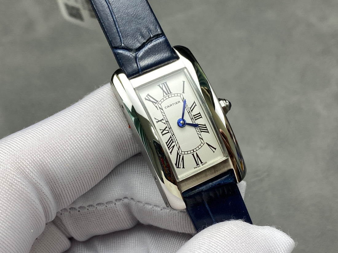 Rectangular Case Watch, White Gold Tone, White, Large Model