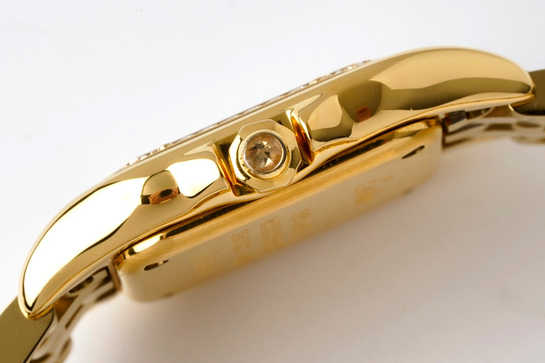 Square Link-Bracelet Watch, Yellow Gold Tone, Stone-Set, Small Model