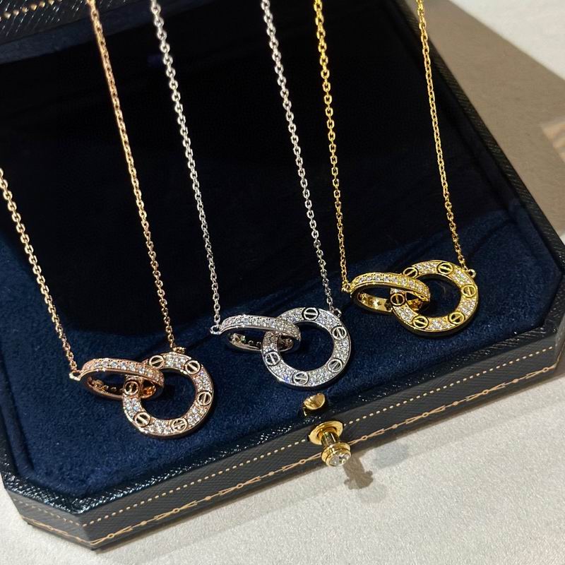Screw-Motif Pendant Necklace, Stone-Set, Rose Gold Tone