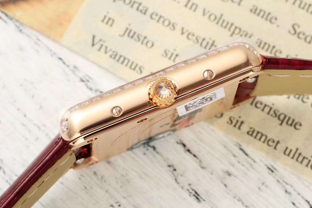 Rectangular Case Watch, Yellow Gold Tone, Stone-Set, Small Model