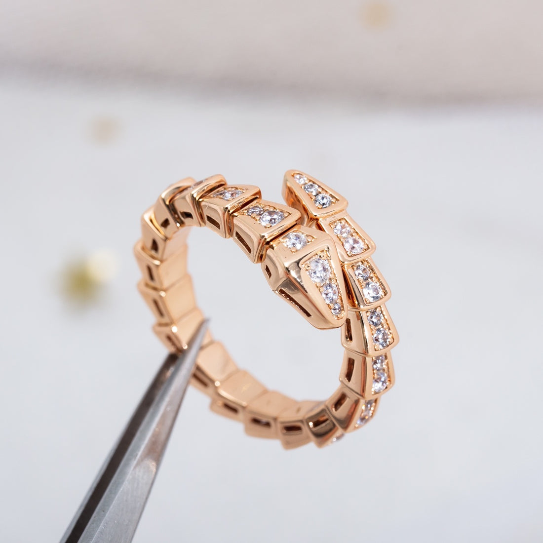 Snake-Scale Ring, Rose Gold Tone, Stone-Set