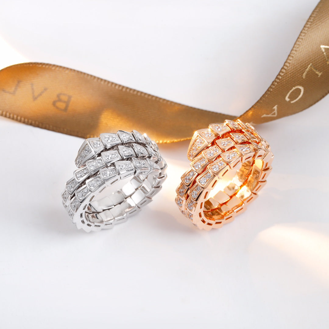 Snake-Scale Ring, Rose Gold Tone, Stone-Set
