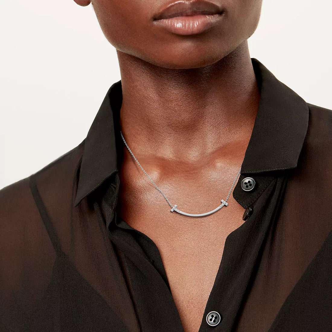 Smile Bar Pendant Necklace, White Gold Tone
