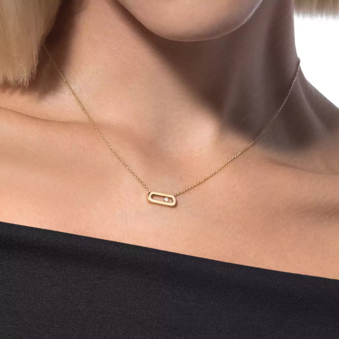 Sliding Stone Necklace, Yellow Gold Tone, Stone-Set