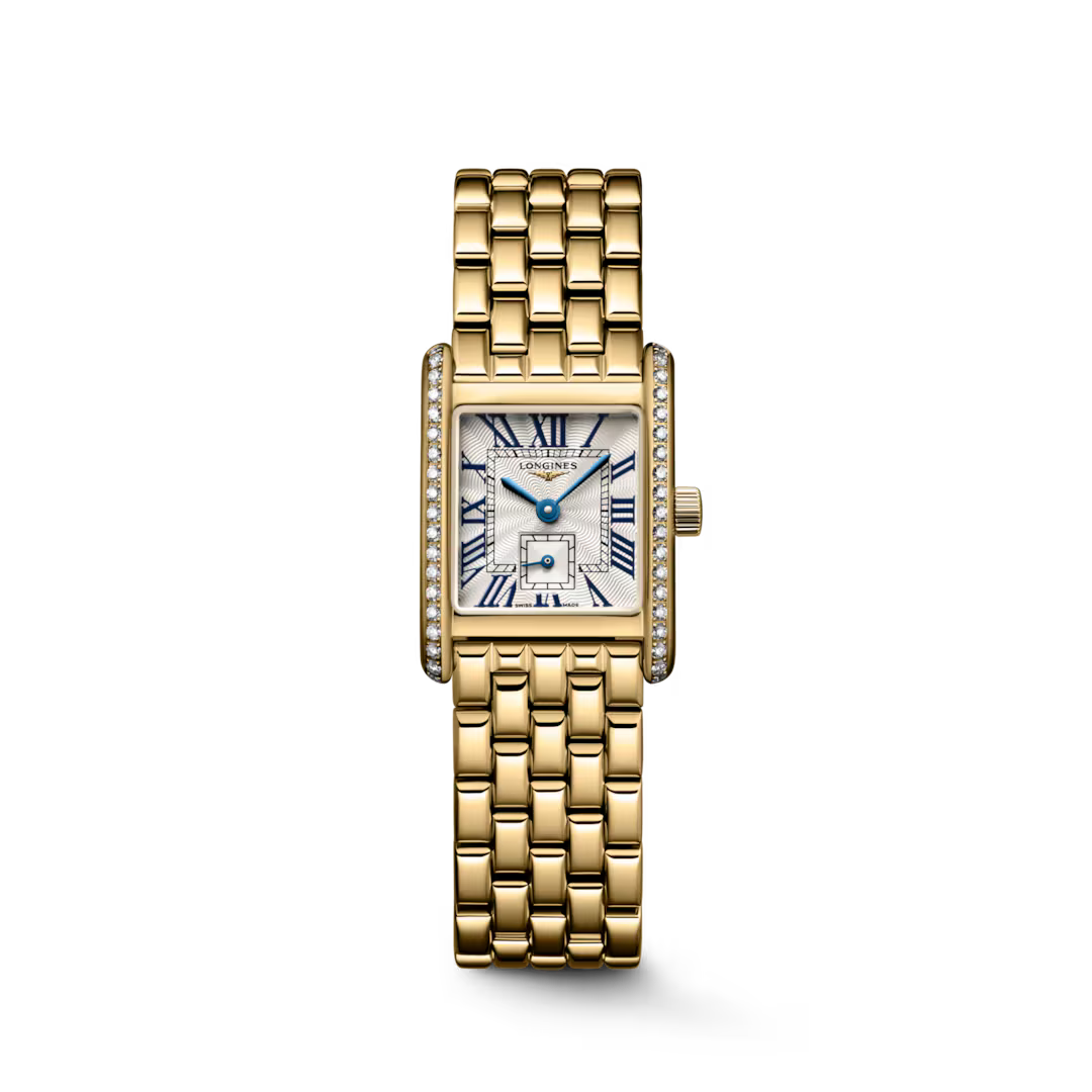 Rectangular Case Watch, 18K, Yellow Gold Tone, Stone-Set