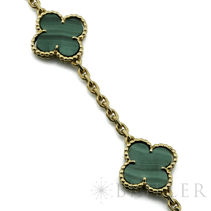 Quatrefoil Long Necklace, 20 Motifs, Rose Gold Tone, Malachite