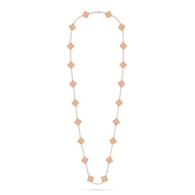 Quatrefoil Long Necklace, 20 Motifs, Rose Gold Tone