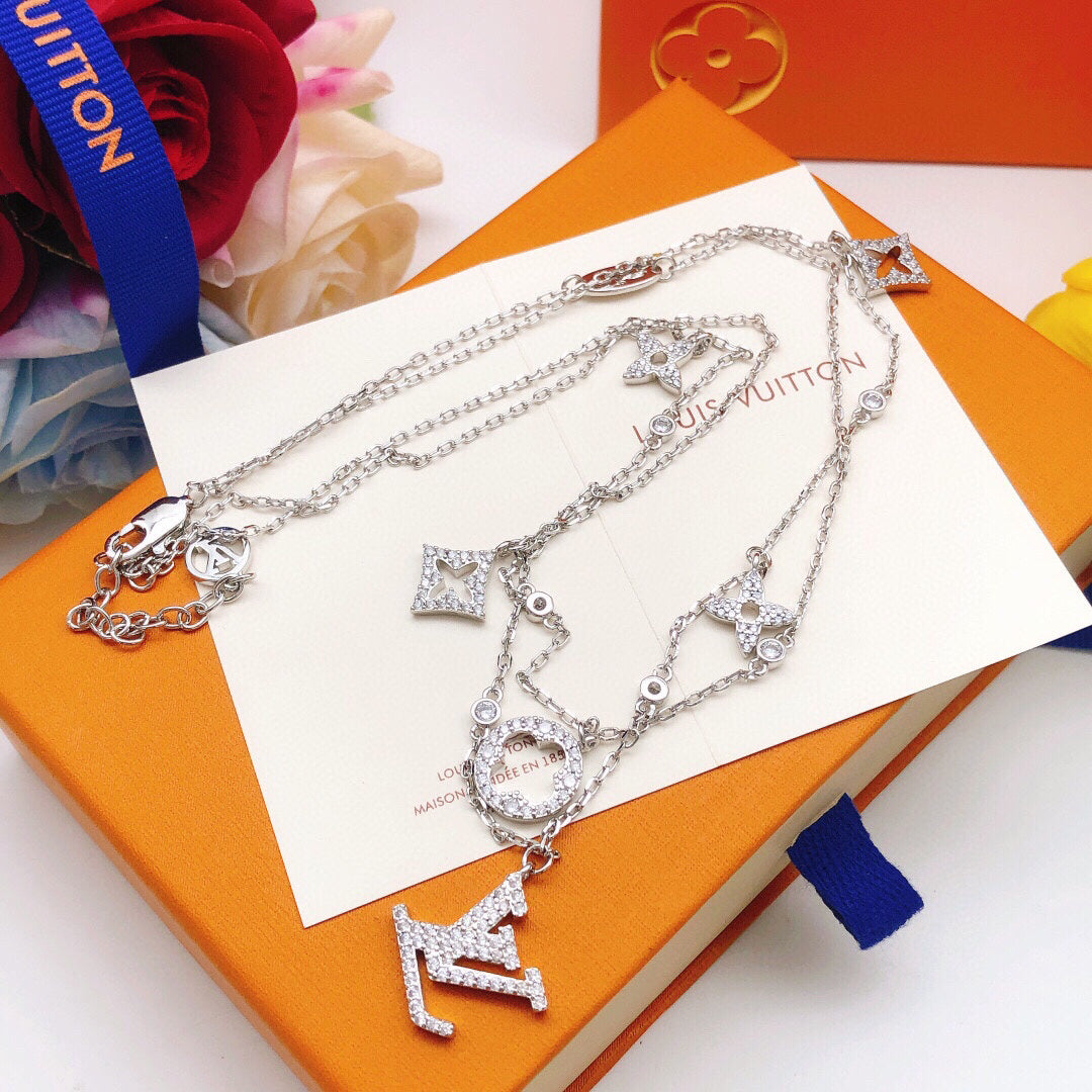 Double-Layer Chain Necklace, Silver Tone