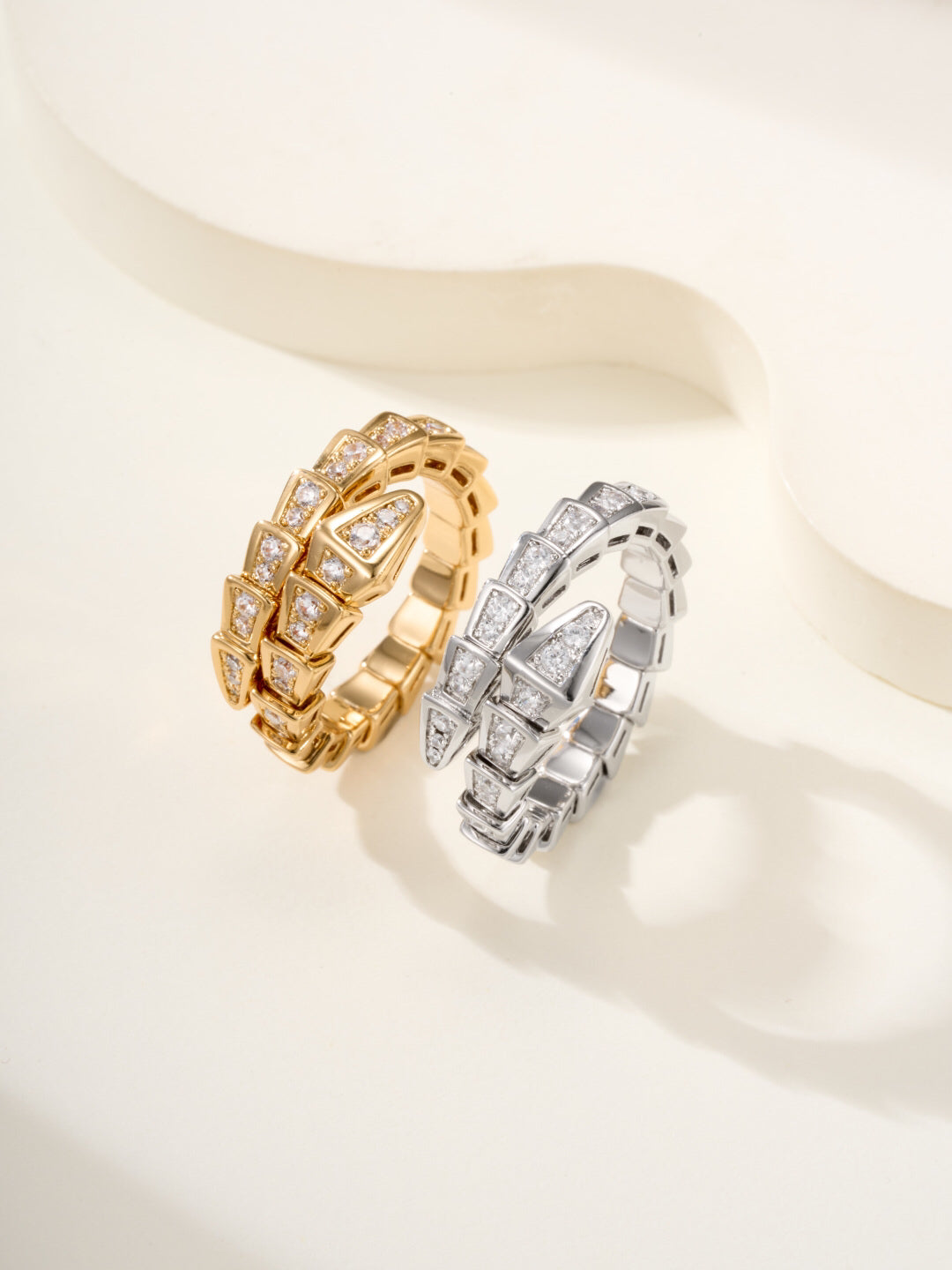 Snake-Scale Ring, Yellow Gold Tone, Stone-Set