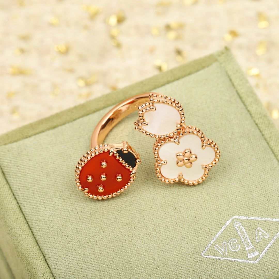 Butterfly Motif Ring, Rose Gold Tone, Onyx