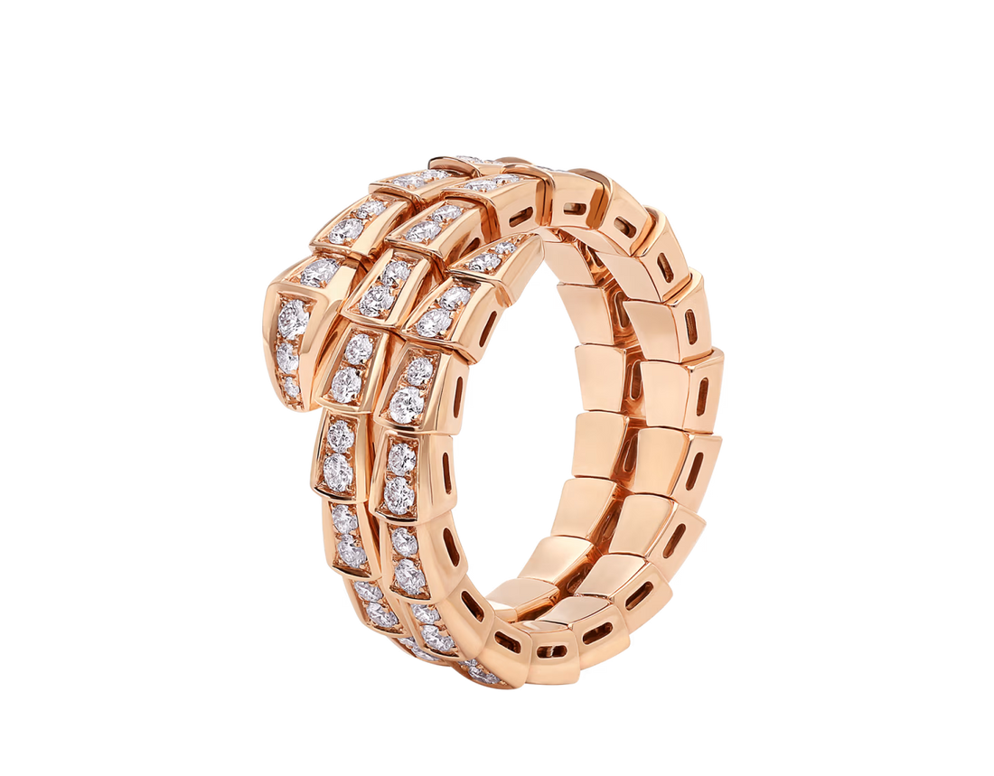 Snake-Scale Ring, Rose Gold Tone, Stone-Set