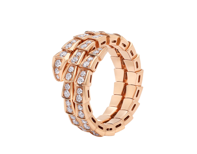 Snake-Scale Ring, Rose Gold Tone, Stone-Set
