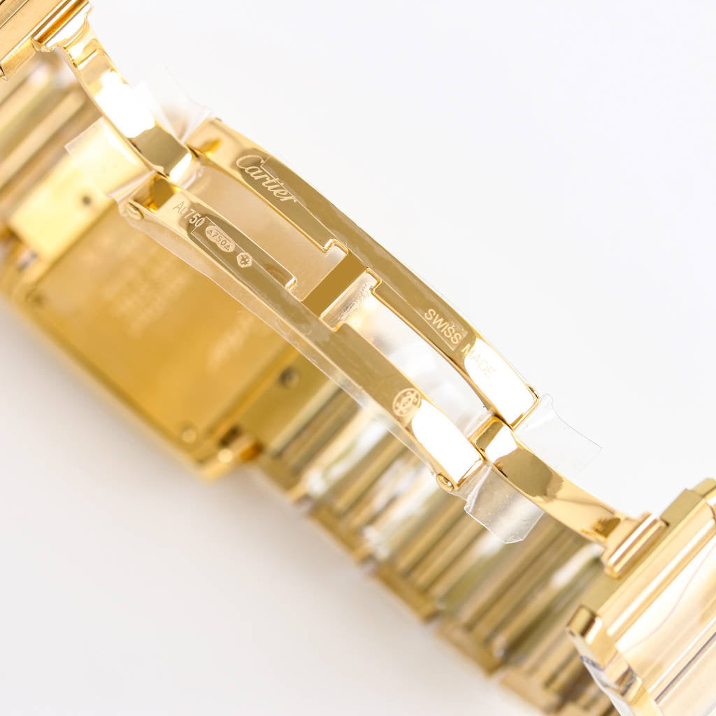 Rectangular Case Watch, Yellow Gold Tone, Stone-Set