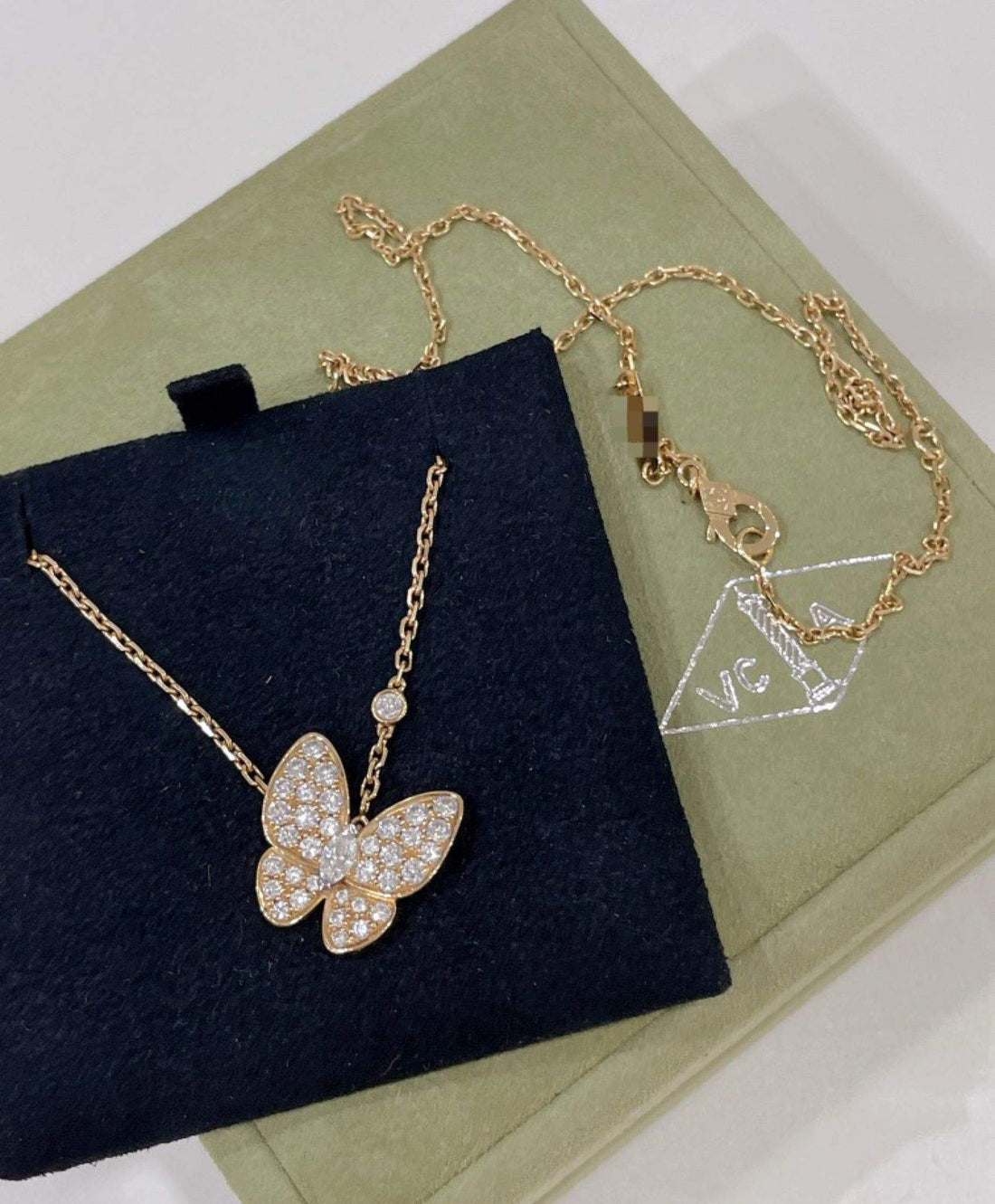 Double Butterfly Pendant Necklace, Yellow Gold Tone