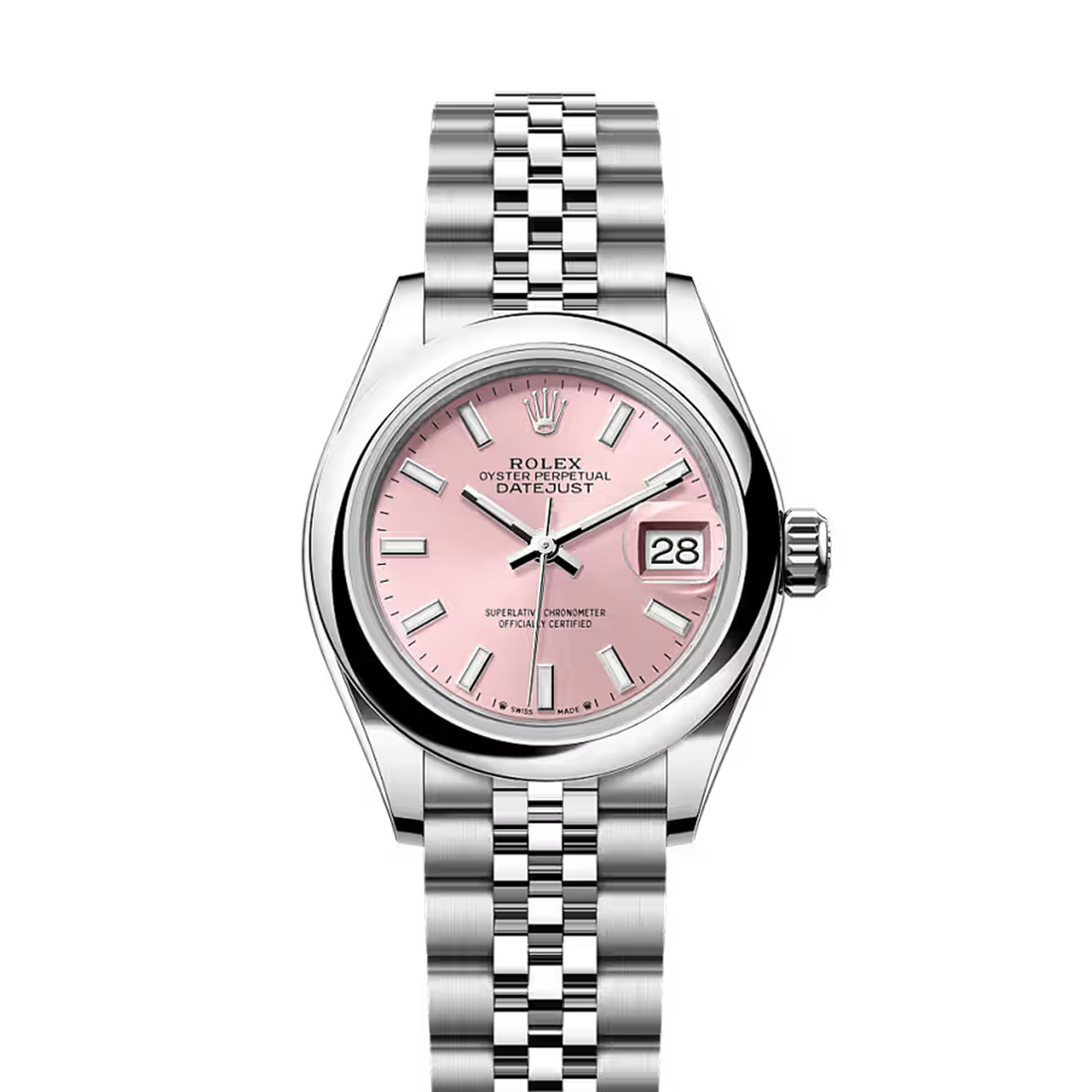 Classic Date Watch, White Gold Tone, Steel, White, 28 mm