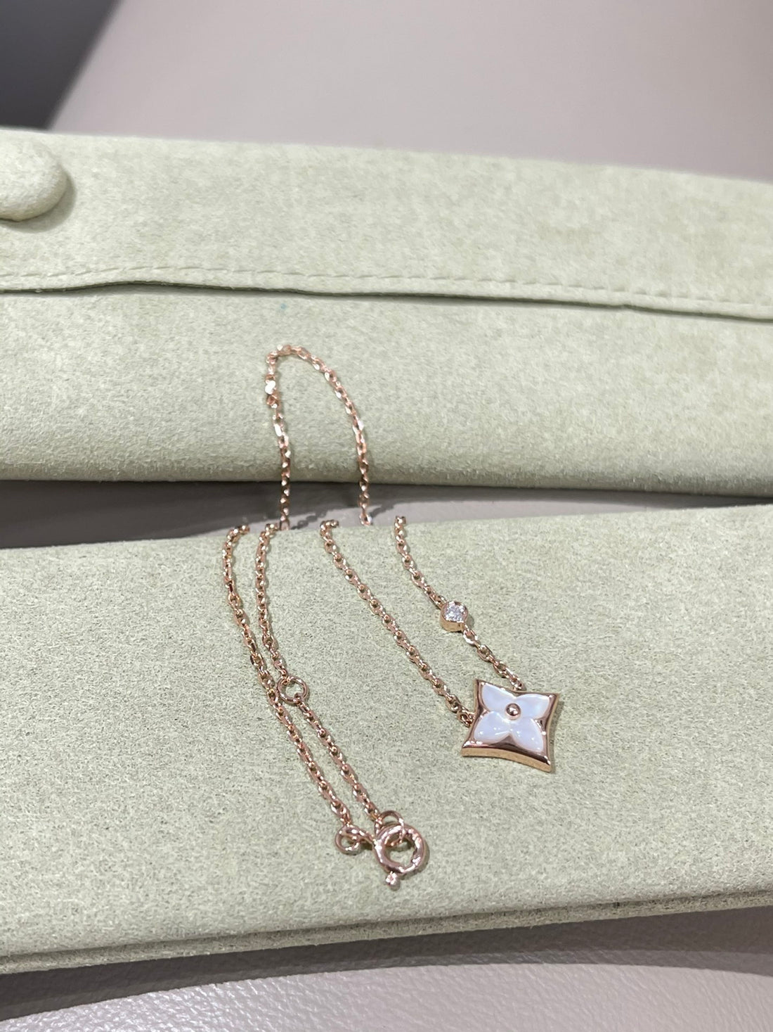 Star-Flower Pendant Necklace, Rose Gold Tone, Mother-of-Pearl, Stone-Set