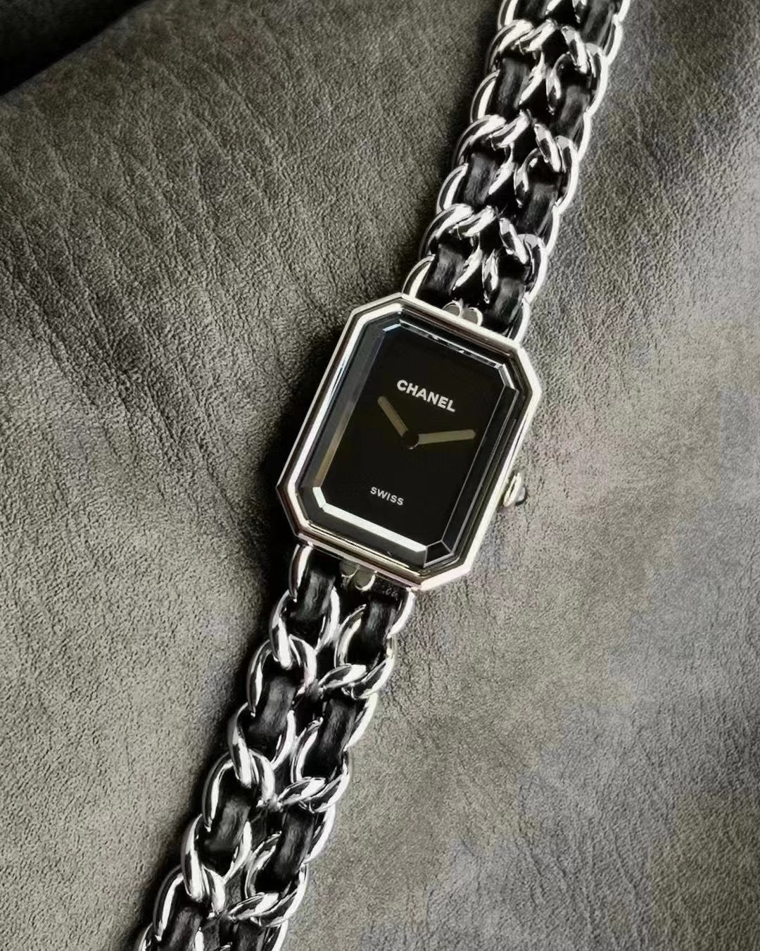 Octagonal Dial Watch, White Gold Tone, Black, White