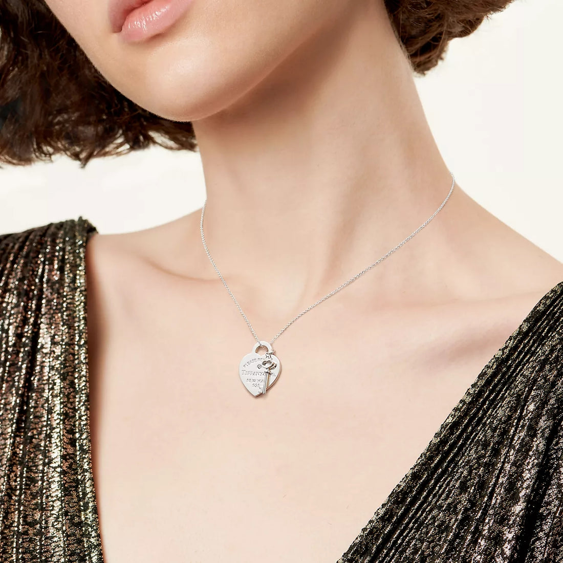 Key Pendant Necklace, Rose Gold Tone