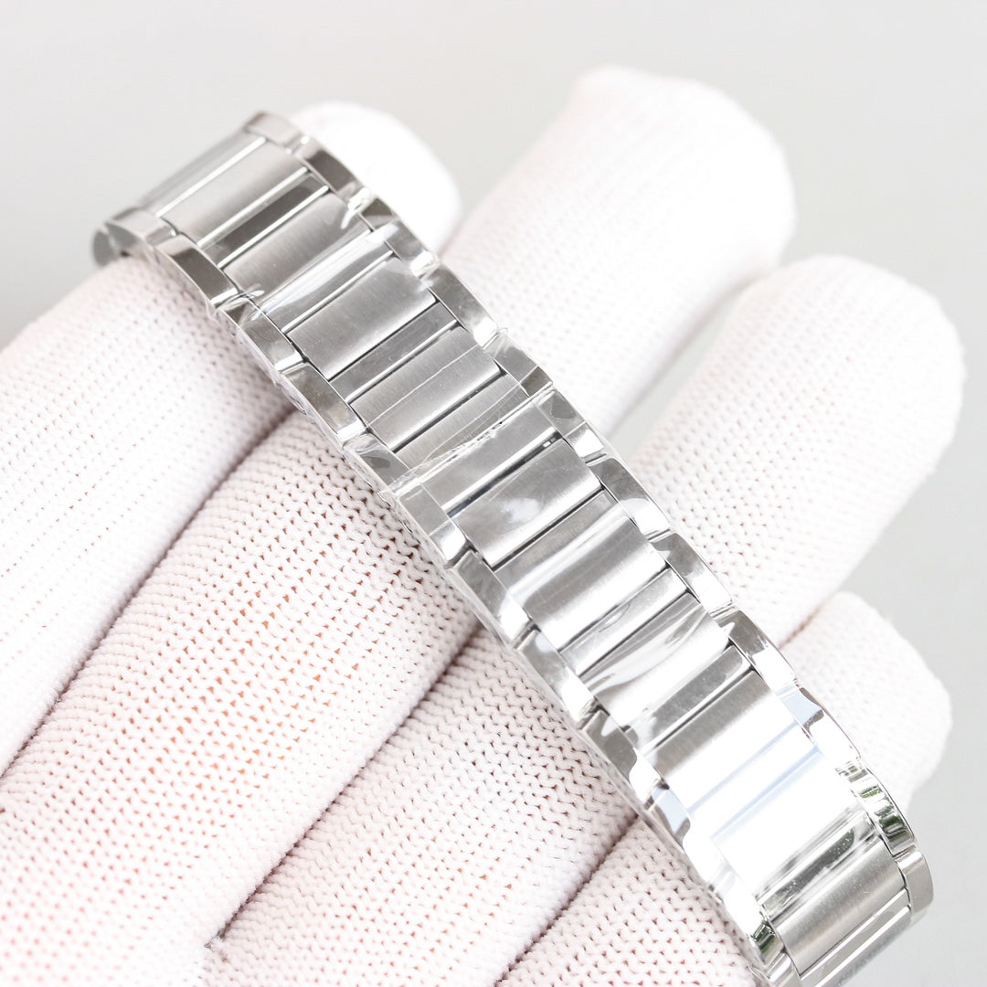 Rectangular Case Watch, White Gold Tone, White, Large Model