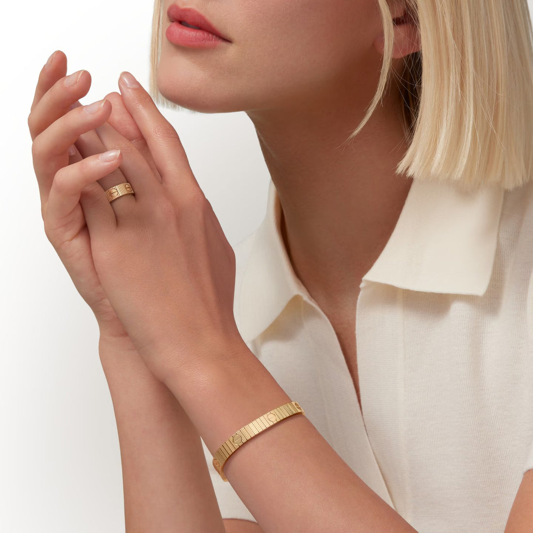 Screw-Motif Open Ring, Yellow Gold Tone