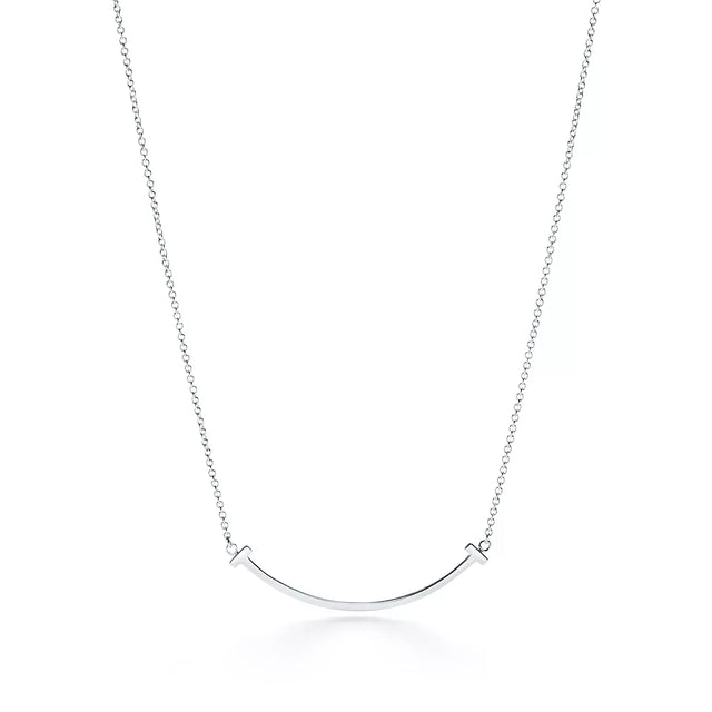 Smile Bar Pendant Necklace, White Gold Tone