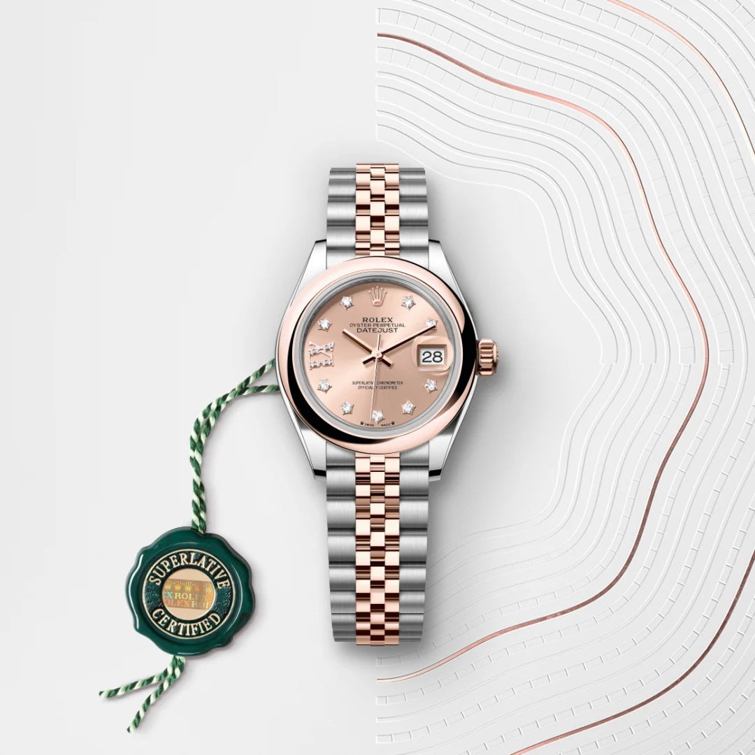 Classic Date Watch, Rose Gold Tone, Steel, 28 mm