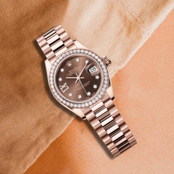 Classic Date Watch, Rose Gold Tone, Stone-Set, 28 mm