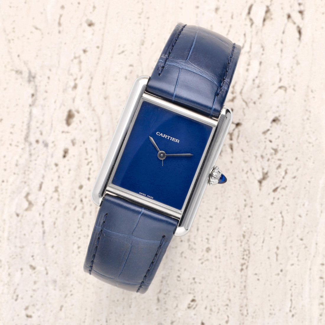 Rectangular Case Watch, White Gold Tone, White, Large Model