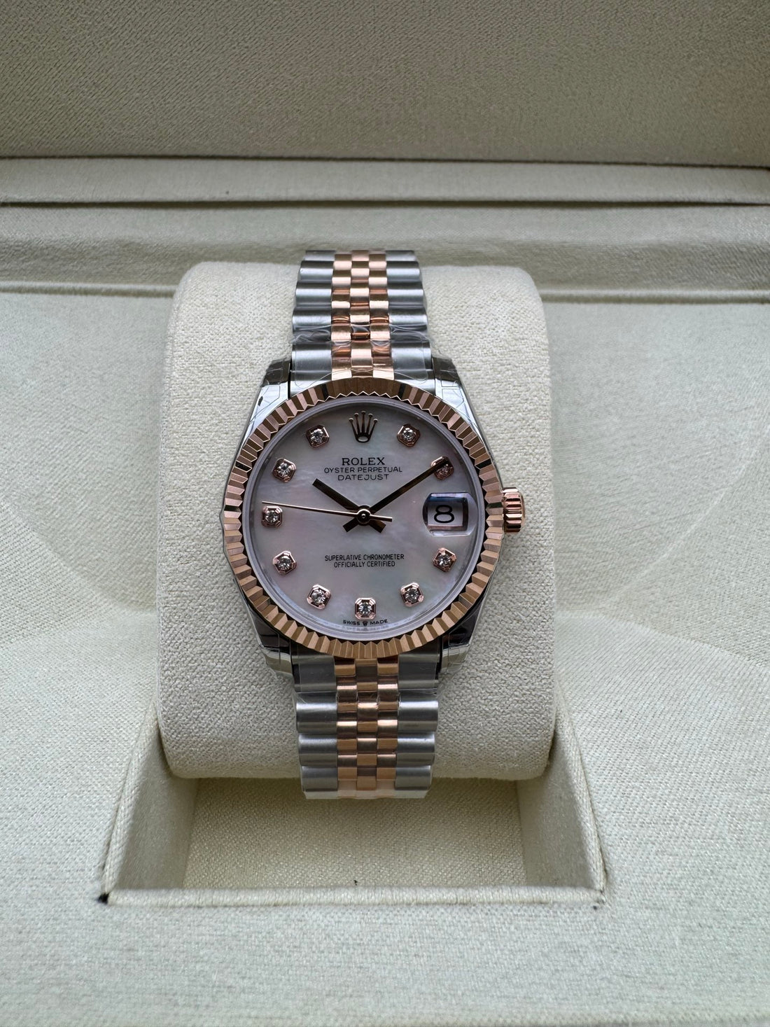 Classic Date Watch, Rose Gold Tone, Steel, 28 mm
