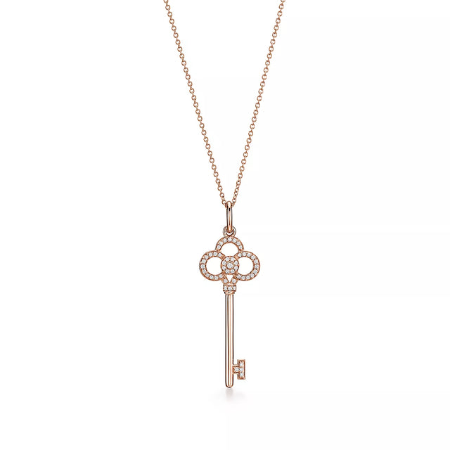 Key Pendant Necklace, Rose Gold Tone