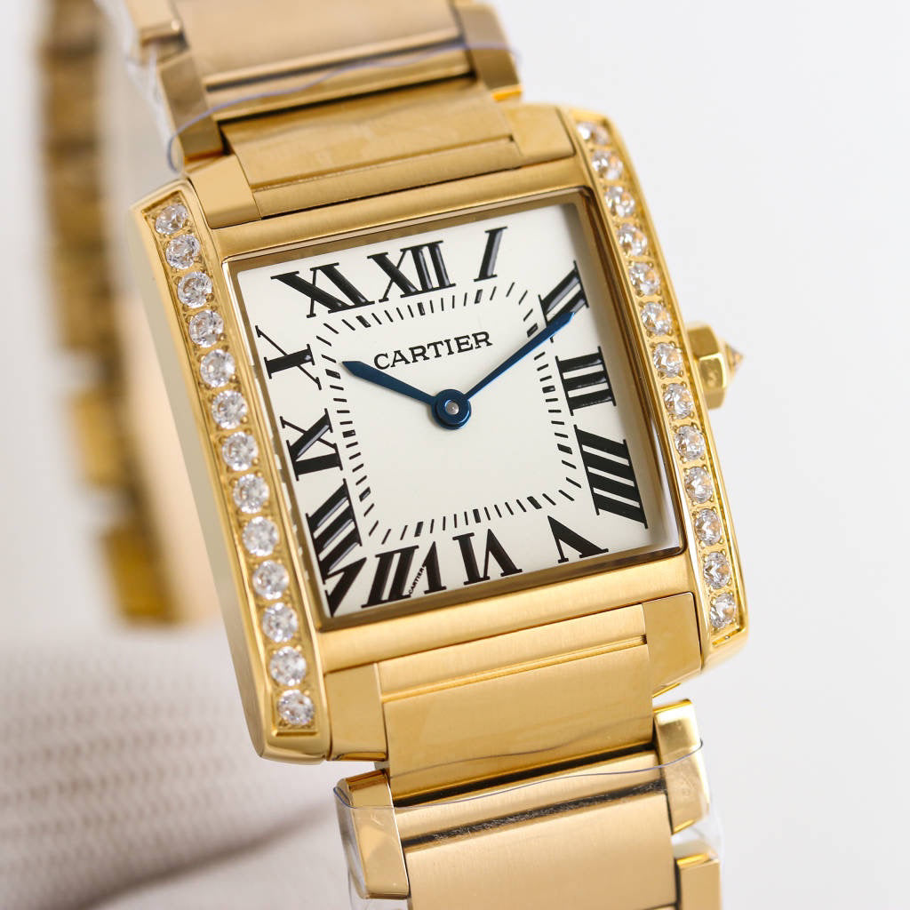 Rectangular Case Watch, Yellow Gold Tone, Stone-Set