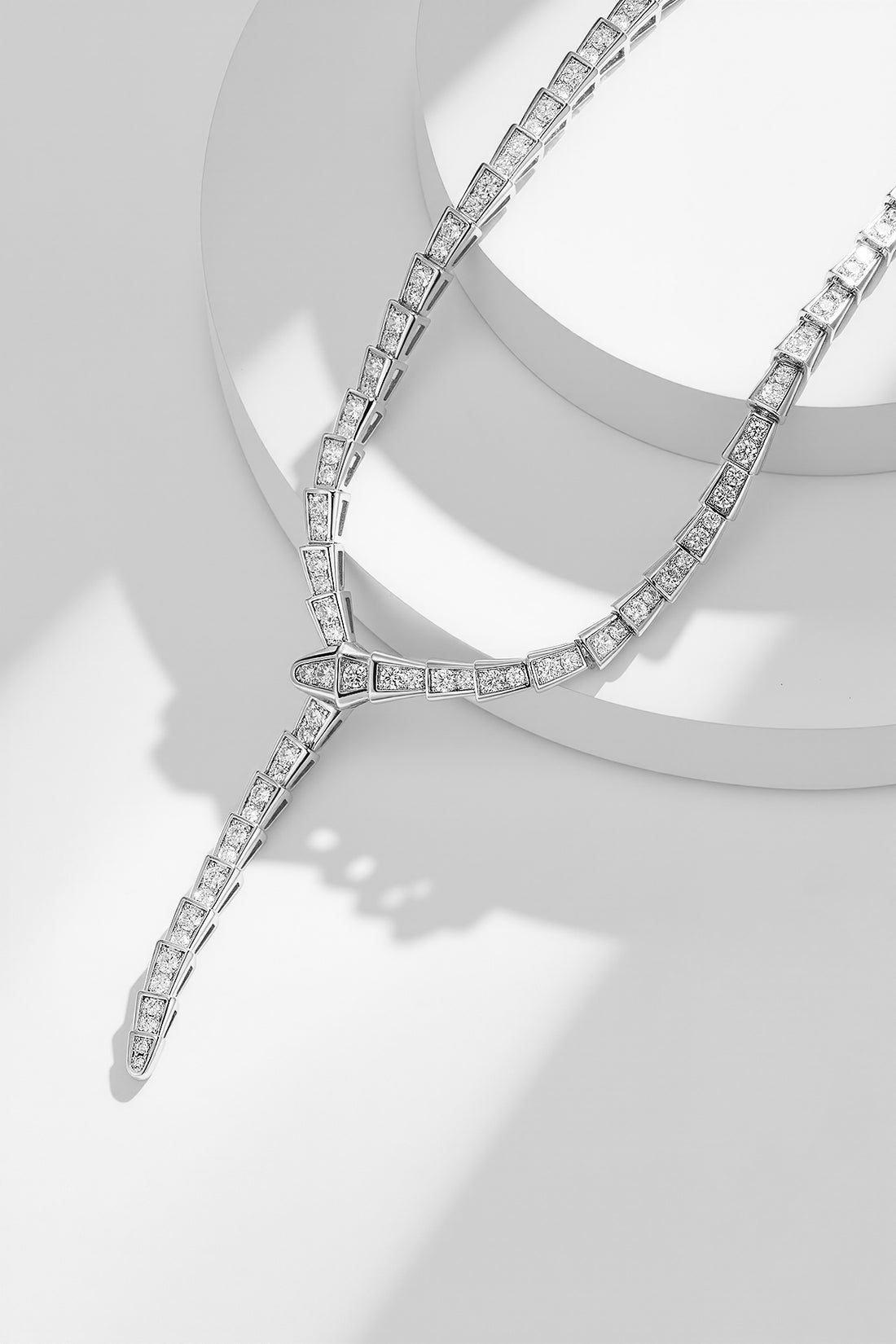 Snake-Scale Necklace, White Gold Tone, Stone-Set