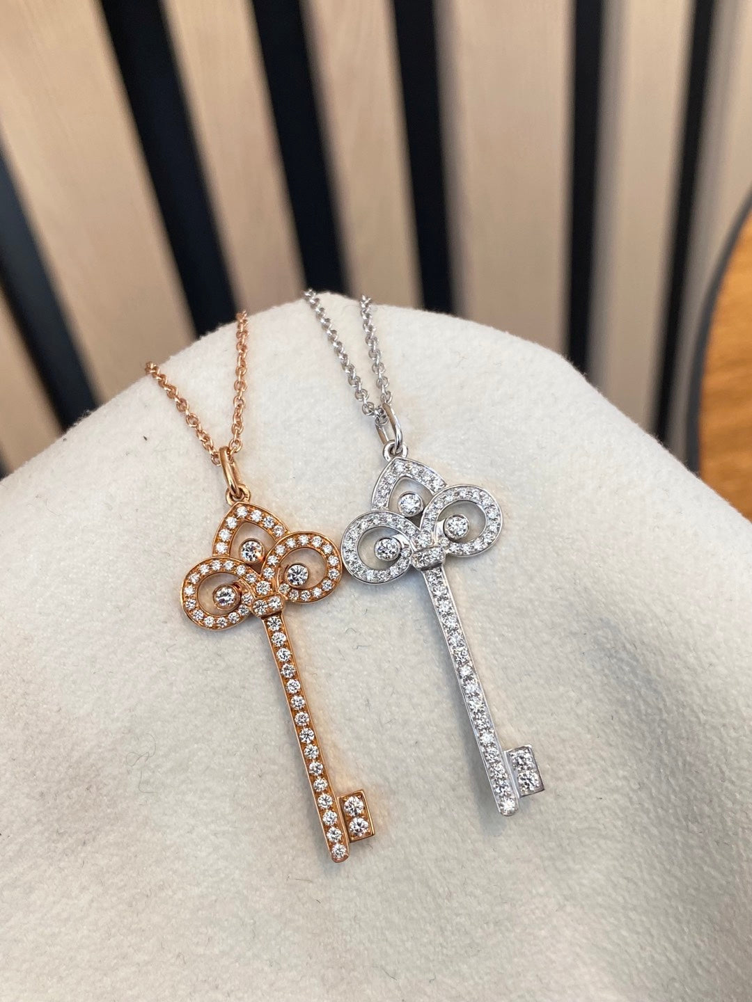 Key Pendant Necklace, White Gold Tone