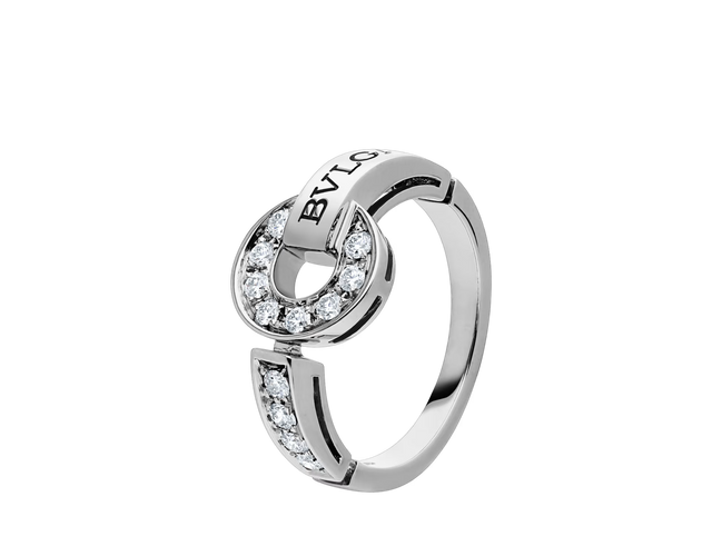 Roman Band Ring, White Gold Tone, Stone-Set