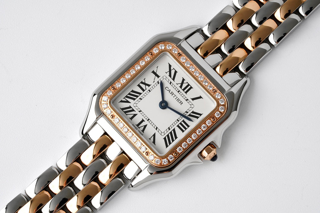 Square Link-Bracelet Watch, Rose Gold Tone, Stone-Set, Medium Model