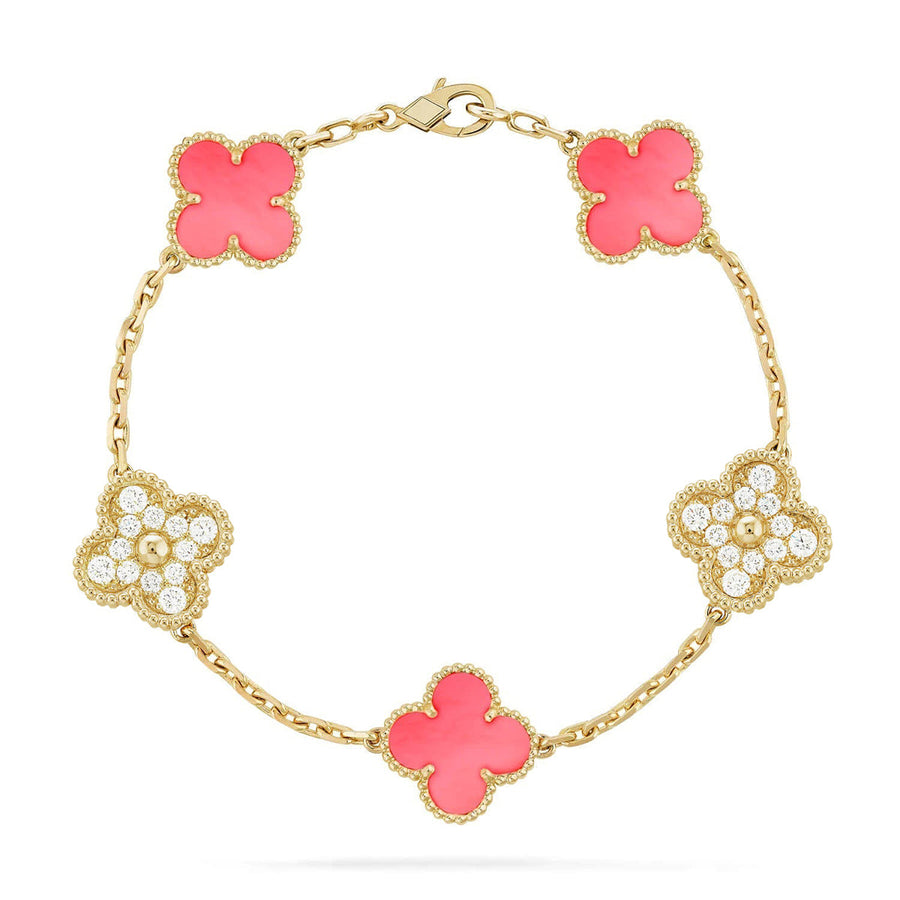 Quatrefoil 5 Motifs Bracelet, Pink Mother of Pearl
