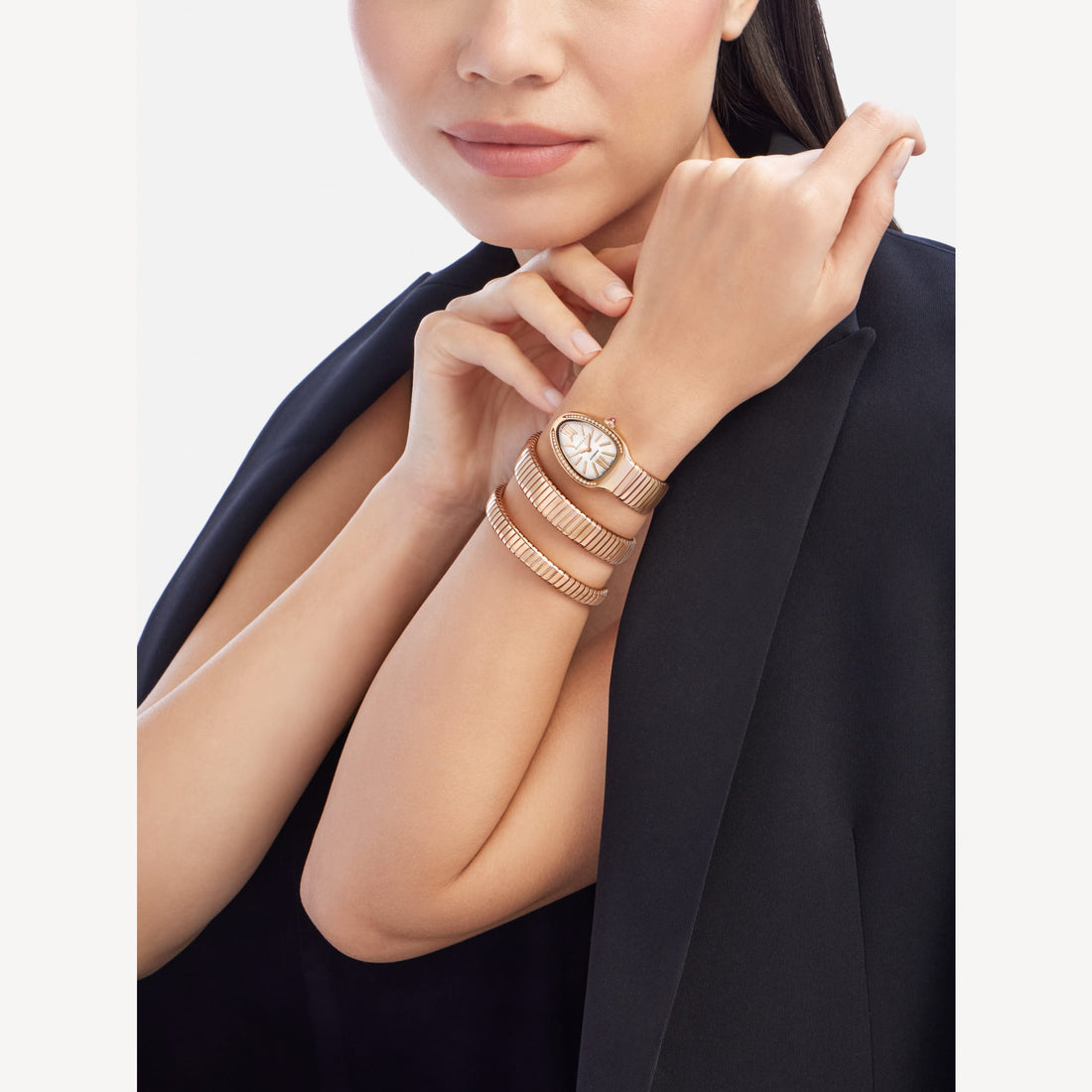 Coiled Band Watch, Rose Gold Tone, Stone-Set, 35 mm, Size S