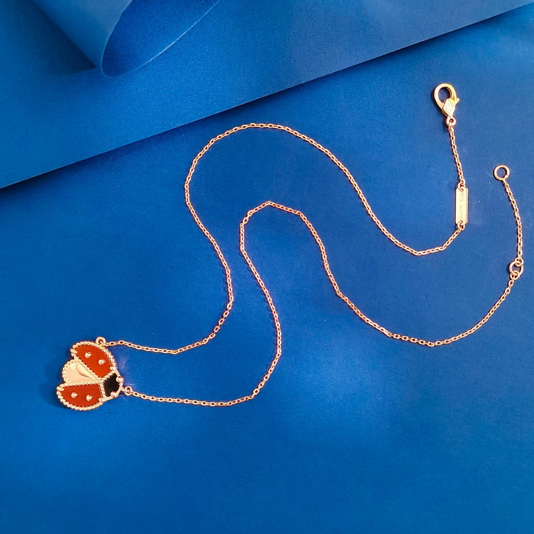 Butterfly Motif Necklace, Rose Gold Tone, Onyx